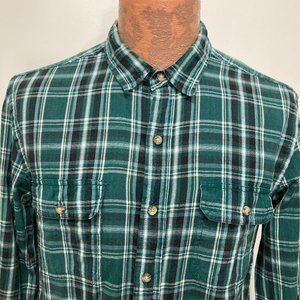 Salt Valley Mens S Green Plaid Long-Sleeve Shirt